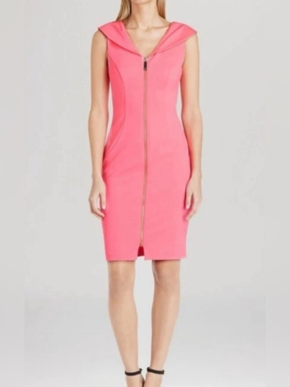 Ted Baker “Ravana Dart Detail” Salmon Pink Gold Zip Bodycon szTB 3/US6/8